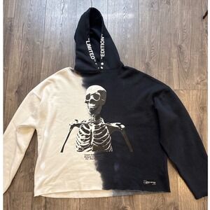 BoohooMAN Limited Edition Skeleton Tie Dye Hoodie Sweatshirt Black Cream Size L